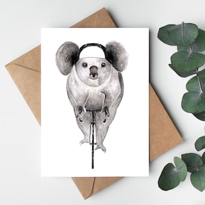 Carte postale Koala sur vélo, carte postale animal, cadeau pour cyclistes