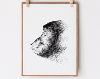 Kissing chimpanzee art print