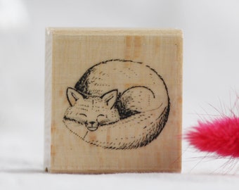 Cute Sleeping Fox Stamp, Handmade Rubber Stamp of Woodland Creature, Advent Calendar Gift