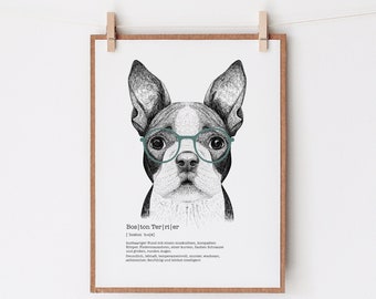 Boston Terrier Art, Funny Definition Print, Dog Picture, Boston Terrier Gifts
