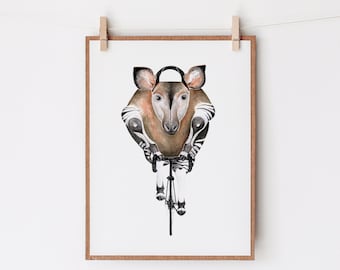 Okapi on Bicycle Art, Cycling Poster, Cool Room Decor, Bicycle Gift
