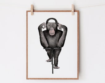 Monkey Cycling Poster, Bicycle Art, Cool Poster, Sports Gift for Him