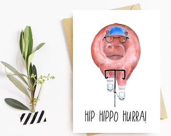 Hippo on Bicycle Postcard, Handmade Greeting Card