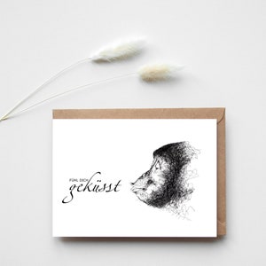Postal de chimpancé "Sentirse besado", tarjeta de felicitación de beso de mono, tarjeta de cuarentena, postal de relación a larga distancia, tarjeta de San Valentín