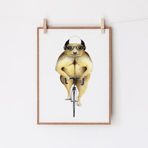 Suricata en bicicleta Póster Art Print A4 Regalo para atletas y ciclistas