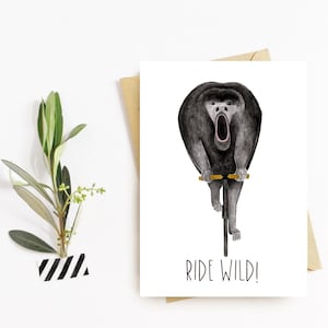 Howler Monkey on Bike Postcard "Ride Wild", carte d'encouragement et de motivation