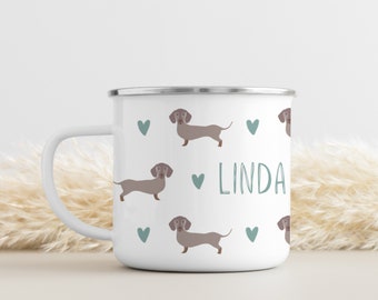 Custom Dachshund Mug, Personalized Dog Mug, Ceramic or Enamel Mug, Weiner Dog Gifts