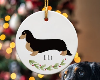 Long Haired Dachshund Ornament, Custom Ornament of a Christmas Dachshund, Weiner Dog Gifts
