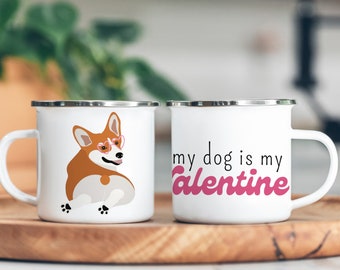 Valentinstag Corgi Tasse Personalisiert, Welsh Corgi Pembroke Emaille Becher, Corgi Geschenk