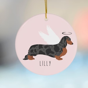 Long Haired Dachshund Remembrance Ornament, Custom Dog Memorial Ornament