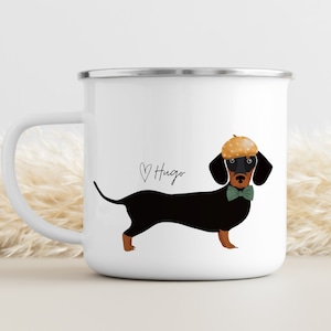 Customizable Dachshund Mug, Personalized Dog Mug, Enamel Christmas Mug, Weiner Dog Gifts