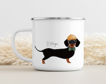 Customizable Dachshund Mug, Personalized Dog Mug, Enamel Christmas Mug, Weiner Dog Gifts