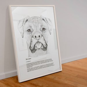 Boxer Dog Art, Funny Dog Portrait, Dictionary Art, Boxer Dog Gifts for Boxer Mom, Dog Breeder or Veterinarian