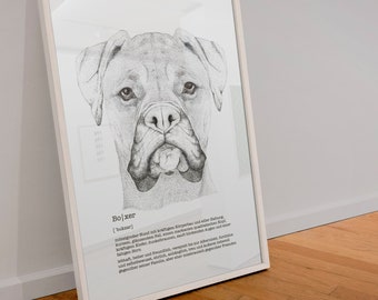 Boxer Dog Art, Funny Dog Portrait, Dictionary Art, Boxer Dog Gifts for Boxer Mom, Dog Breeder or Veterinarian