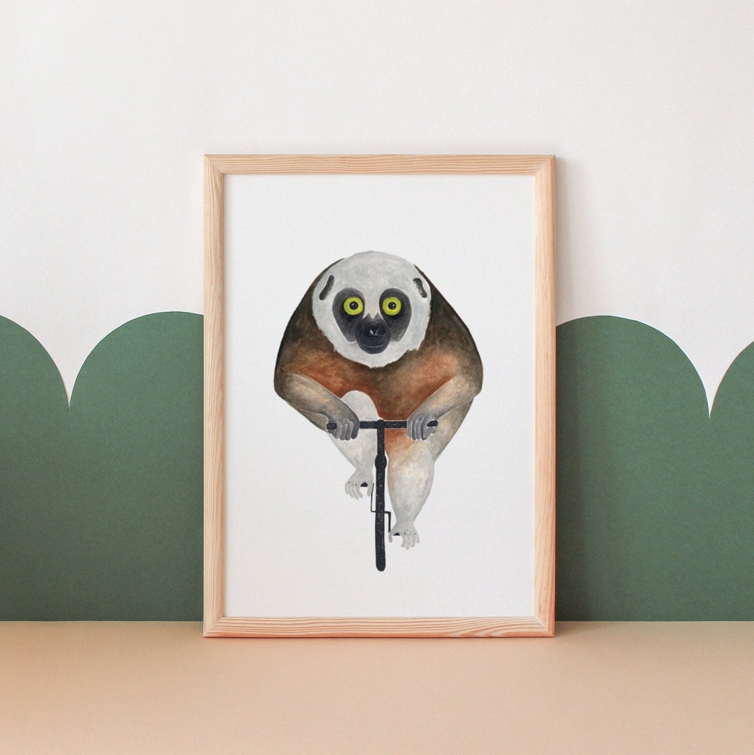 Lemur Cycling Poster, Bicycle Art, Cool Poster, Monkey Gift - Etsy