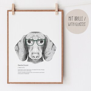 Dachshund Art, Definition Print, Dogs Wall Decor, Veterinarian Gift mit Brille
