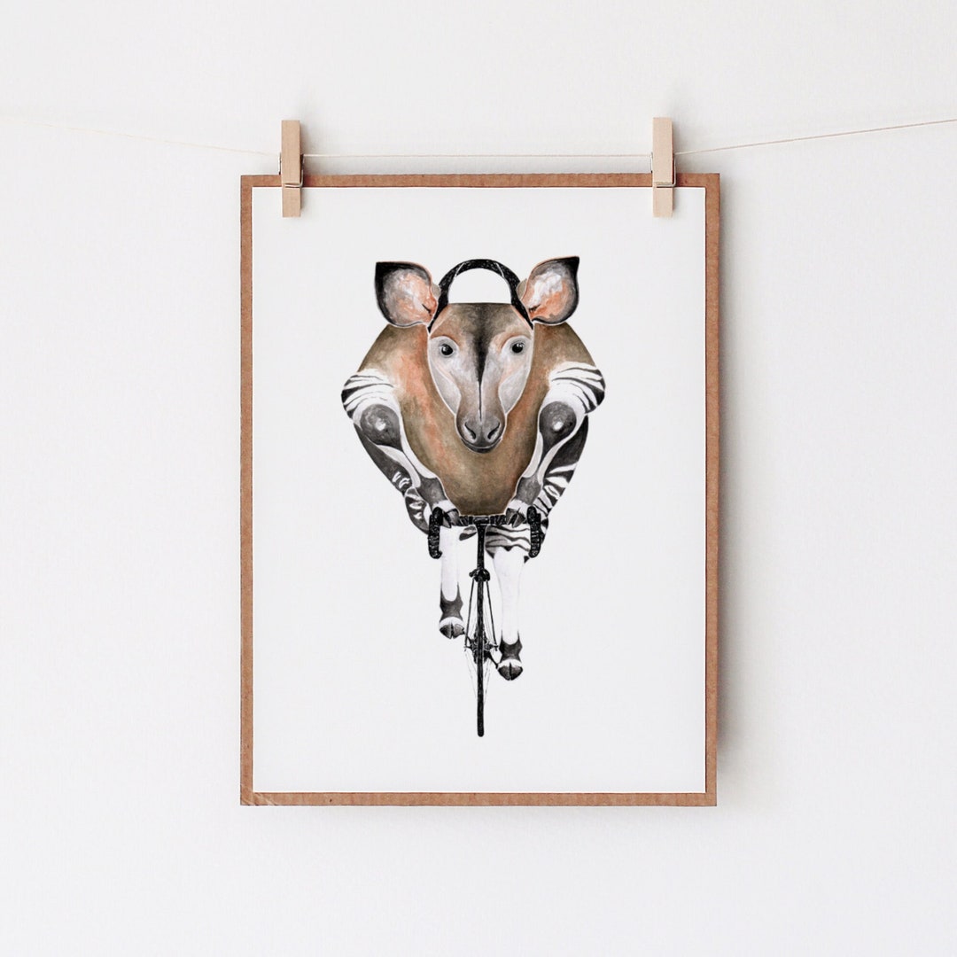 Okapi Cool Okapi on Bicycle Art, Cycling Poster, Cool Room Decor, Bicycle Gift - Etsy