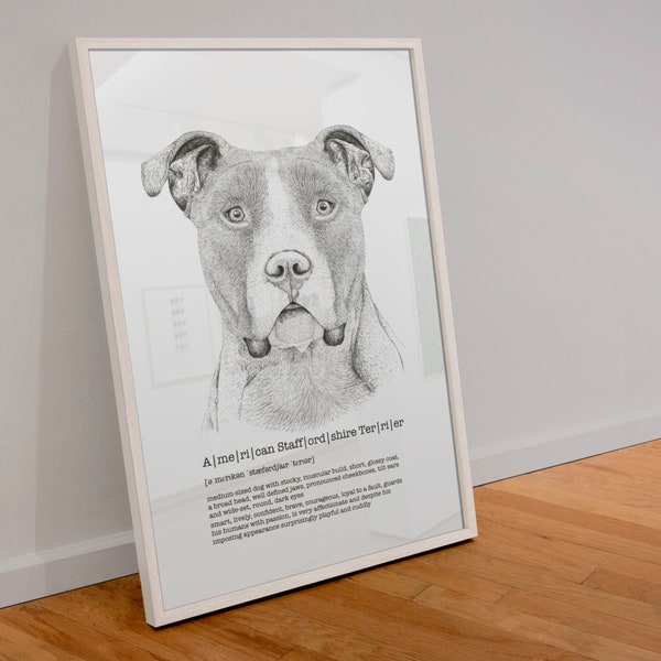 American Staffordshire Terrier Definition Poster, Amstaff Hundeportrait, Geschenk für Hundebesitzer, Tierarzt, Züchter oder Hundetrainer