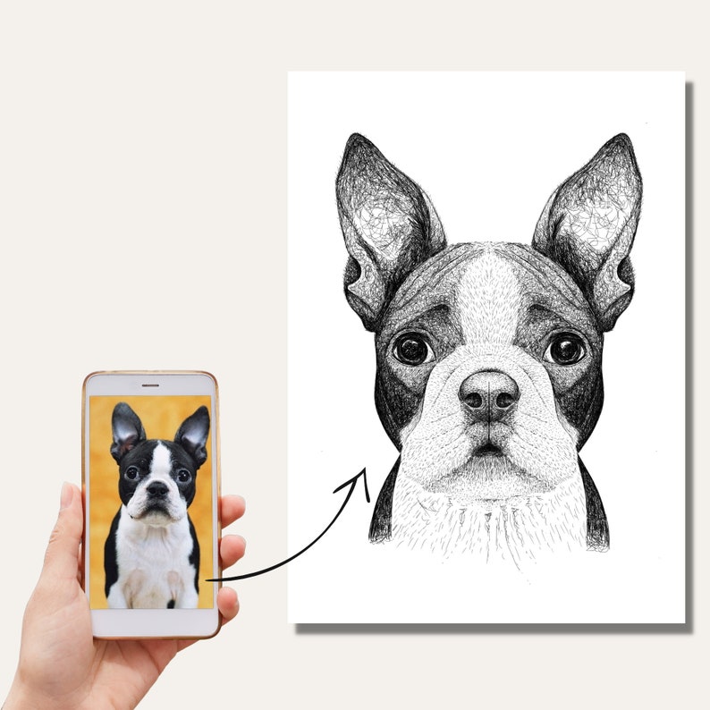 Hunde Portrait personalisiert, Zeichnung nach Foto, Geschenk für Hundebesitzer Bild 2
