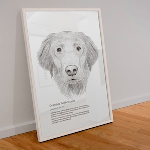 Golden Retriever dibujo definición imagen perro cartel A4 arte impresión regalo para dueños de perros