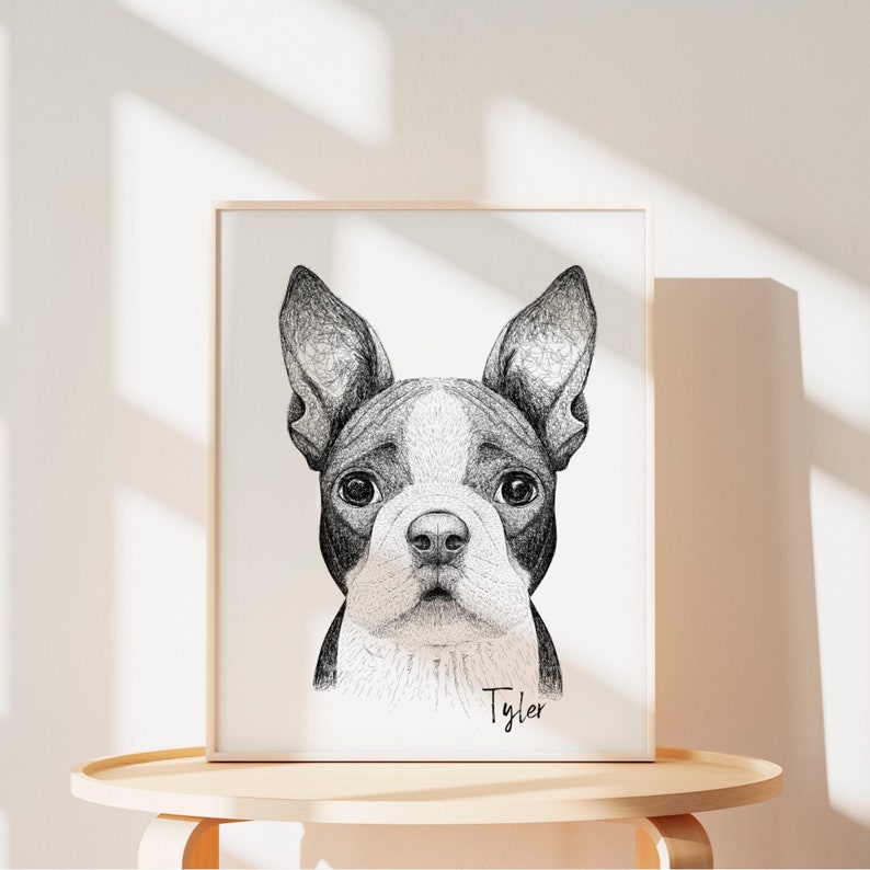 Hunde Portrait personalisiert, Zeichnung nach Foto, Geschenk für Hundebesitzer Bild 1