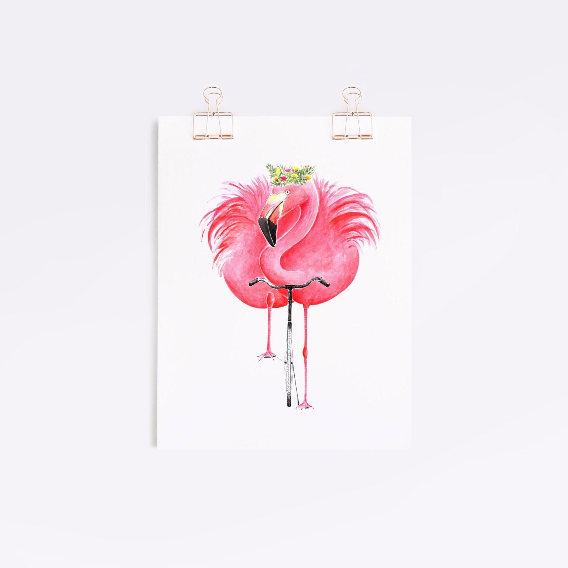Flamingo on Bicycle Art Flamingo Decor Girly Wall Art - Etsy