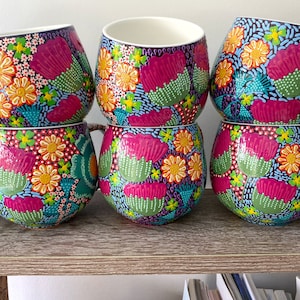 Pink hand painted mug, coffee mug, hug mug, coffee lover, unique mug, tea lover, coffee mug handmade, tea mug, cup gift, bright mug, flowers