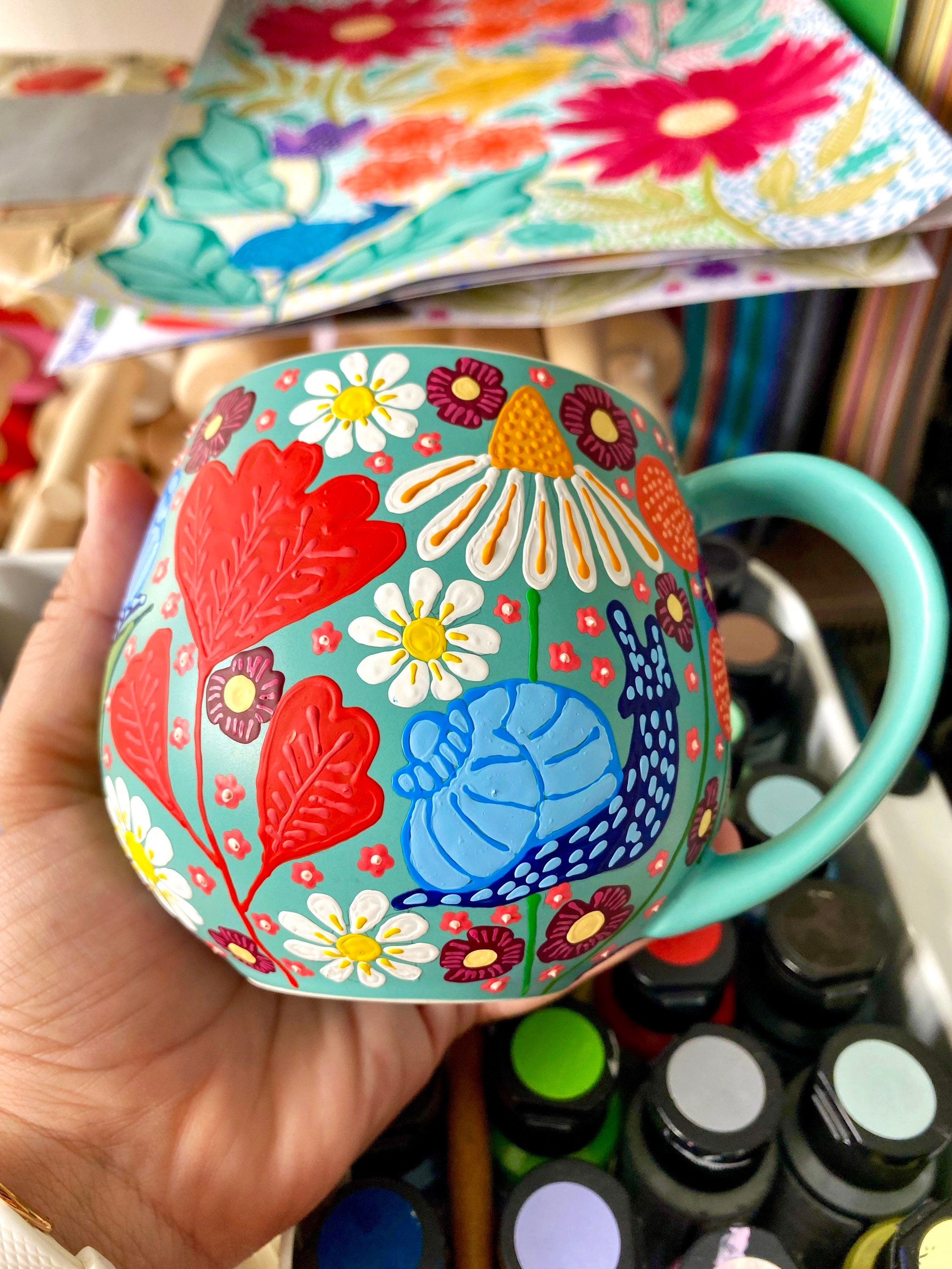 Aqua Hand Painted Mug, Coffee Mug, Hug Mug, Coffee Lover, Unique Mug, Tea  Lover, Coffee Mug Handmade, Tea Mug, Cup Gift, Bright Mug, Snail 