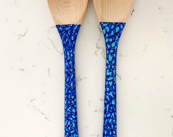 Salad Server - Ocean Theme Salad Server Spoons - Pasta spoon- Wooden Salad Servers - Mixing spoon - baking spoon - wooden spoon - new home