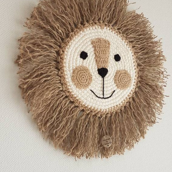 Leeuwen wandhanger Simba,  wallhanging nursery lion, gehaakte leeuw, dierenkop leeuw, muur opknoping decor lion,decoratie kind, kinderkamer