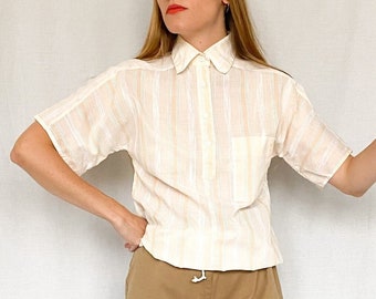 VTG 80er Jahre apricot gestreifte Bluse