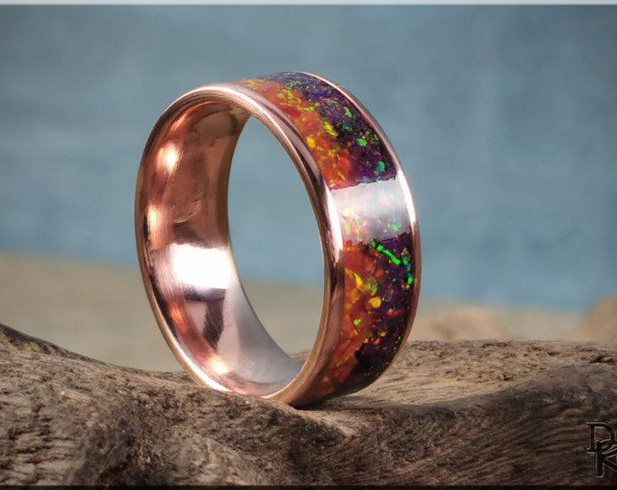 Copper Sunset 8mm Channel Ring w/Blended Opal inlay - copper ring