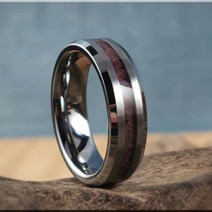 Thin Line Tungsten Carbide Channel Ring w/Ruby stone inlay - metal ring