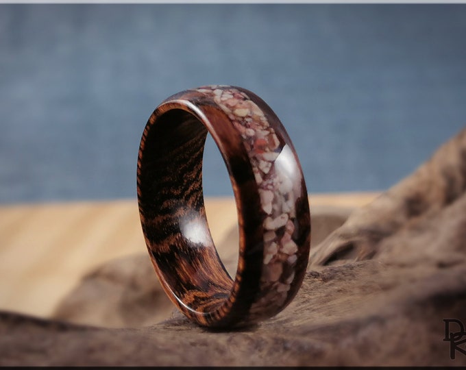 Bocote 8mm Wood Ring w/Soapstone inlay - wood ring