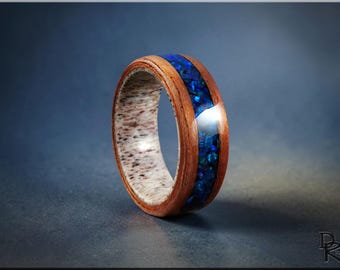 Bentwood Ring: Etimoe, Opal Inlay, deer antler core