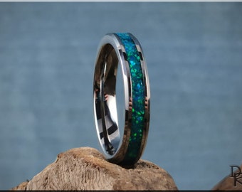 Tungsten Carbide 4mm Channel Ring w/Opal inlay - metal ring