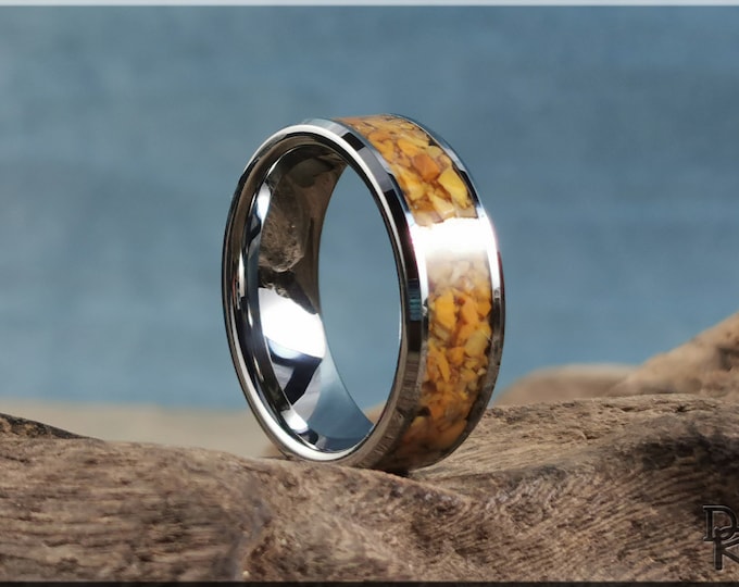 Tungsten Carbide Channel Ring w/Yellow Jasper Stone inlay - metal ring