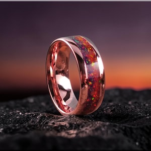 Tellurium Copper Ring with blended Opal inlay, 'Copper Sunset'