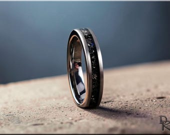 Tungsten Carbide Ring with Meteorite inlay, brushed finish