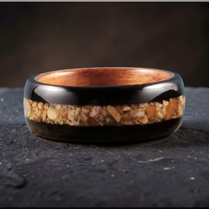 Bentwood Ring: Amara Ebony, Picture Jasper inlay, Figured Cherry ring core