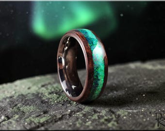 Bentwood Ring: Smoked Etimoe, Aurora blended Opal Inlay, titanium core