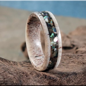 Deer Antler Channel Ring w/Abalone Shell inlay - antler ring