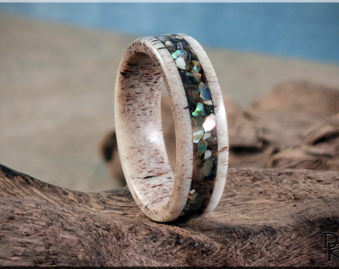 Deer Antler Channel Ring w/Abalone Shell inlay - antler ring