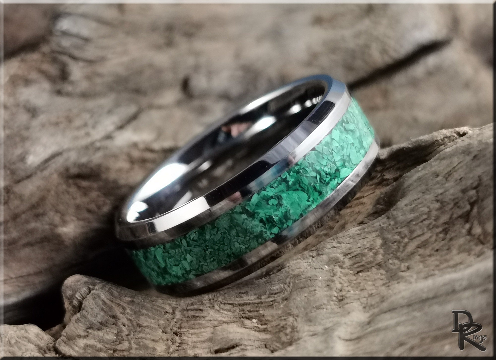 Tungsten Carbide Channel Ring W/green Malachite Stone Inlay | Etsy