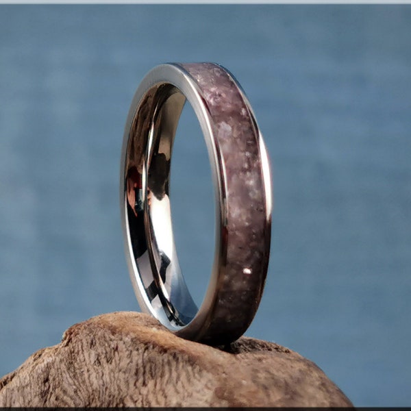 Titanium Channel Ring w/Lavender Lepidolite stone inlay - metal ring