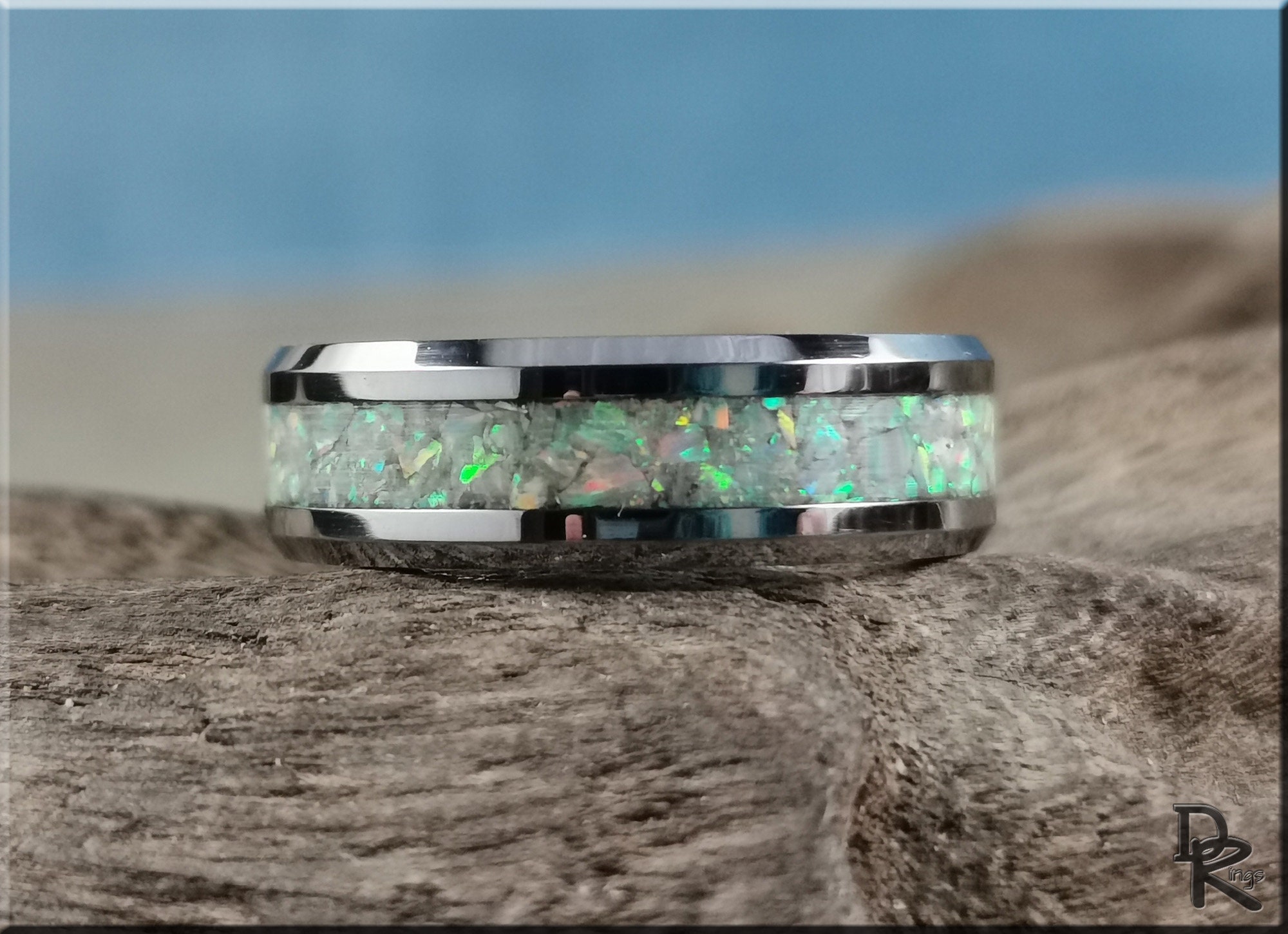 Tungsten Carbide Channel Ring W/mercury Opal Inlay Etsy