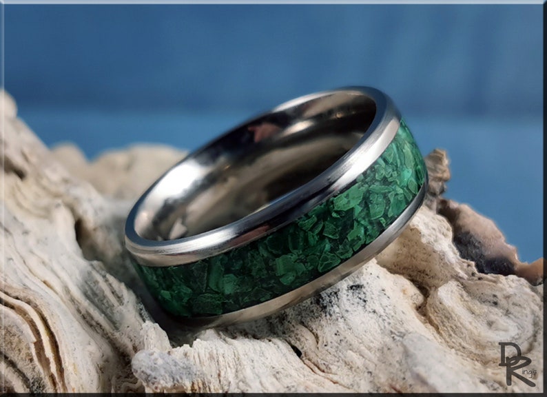 Titanium Channel Ring W/green Malachite Stone Inlay | Etsy