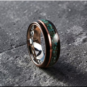 Bentwood Ring: Amara Ebony, Copper and Chrysocolla Inlays, cobalt chrome core