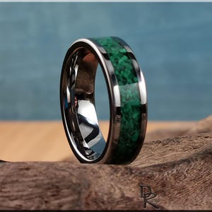 Super Titanium Channel Ring w/Green Malachite stone inlay - metal ring