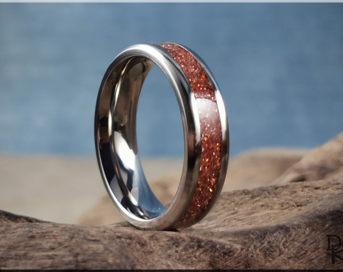 Titanium Channel Ring w/Copper German Glass inlay - metal ring